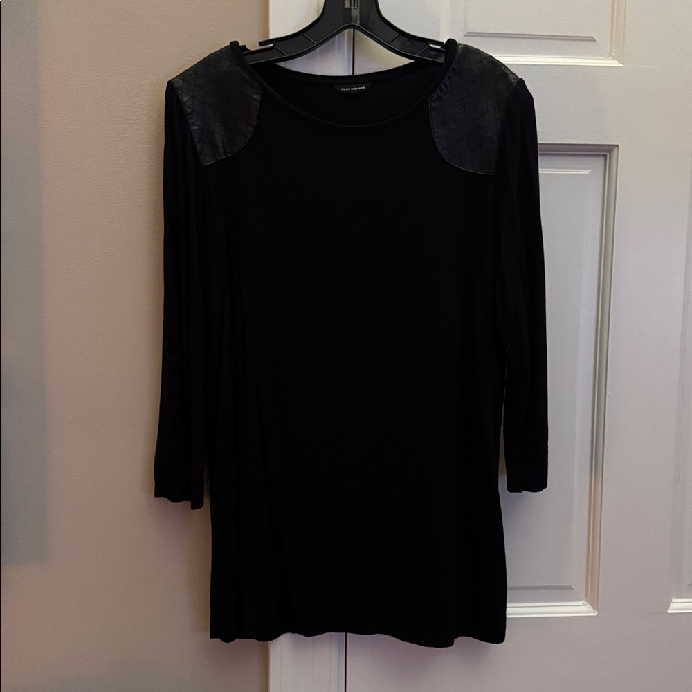 Club Monaco Black Top with Leather Details